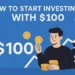 Illustration of a man holding coins with a financial growth chart, representing how to start investing with $100.