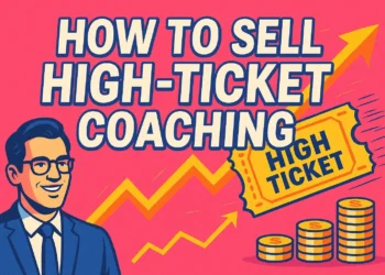 High ticket coaching business concept with digital interface and growth metrics