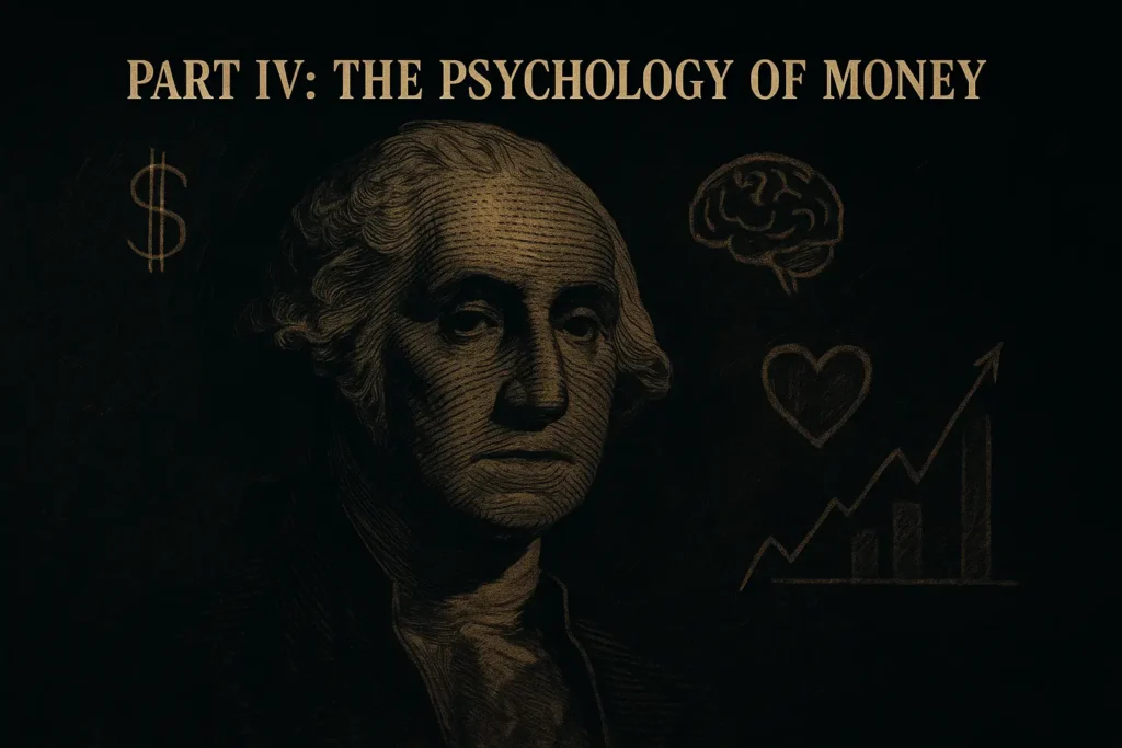 Moody concept art showing a human brain entangled with currency symbols, reflecting money’s psychological grip