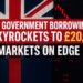 Headline graphic showing UK government borrowing rise to £20.2B with Union Jack and red market chart