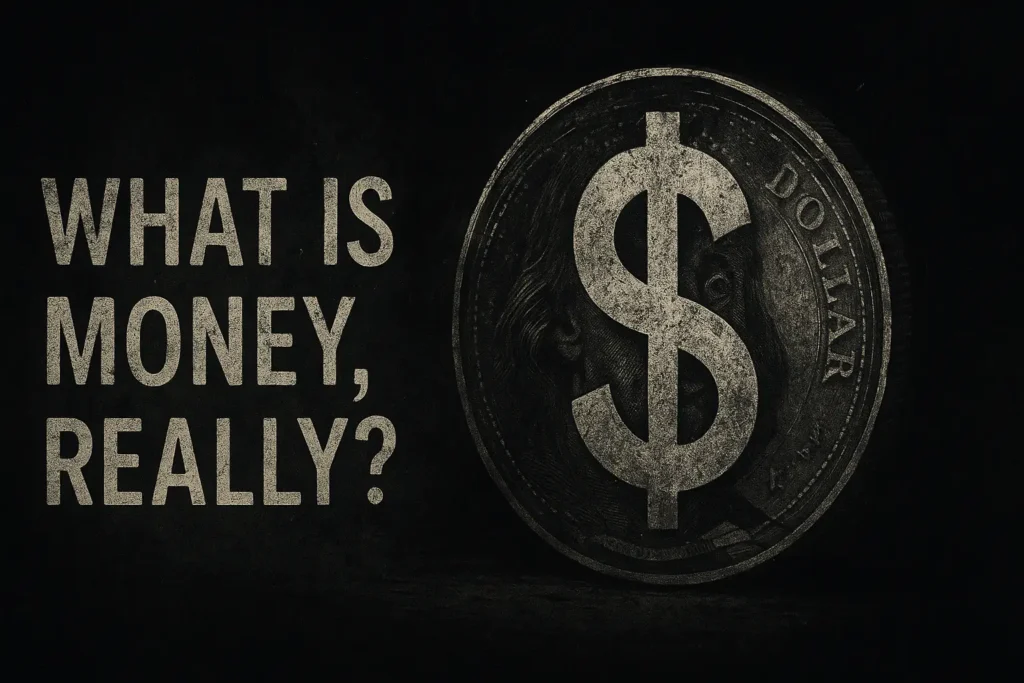 Conceptual art showing abstract dollar elements with shadows, representing the hidden meaning behind money